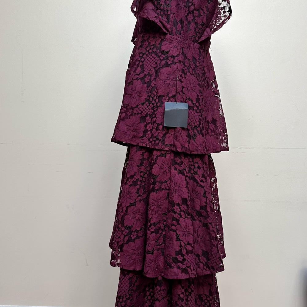 Lulu's Burgundy Lace Tiered Maxi Dress - Picture 3 of 14